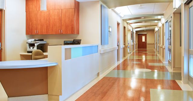 Medical office hallway and reception desk